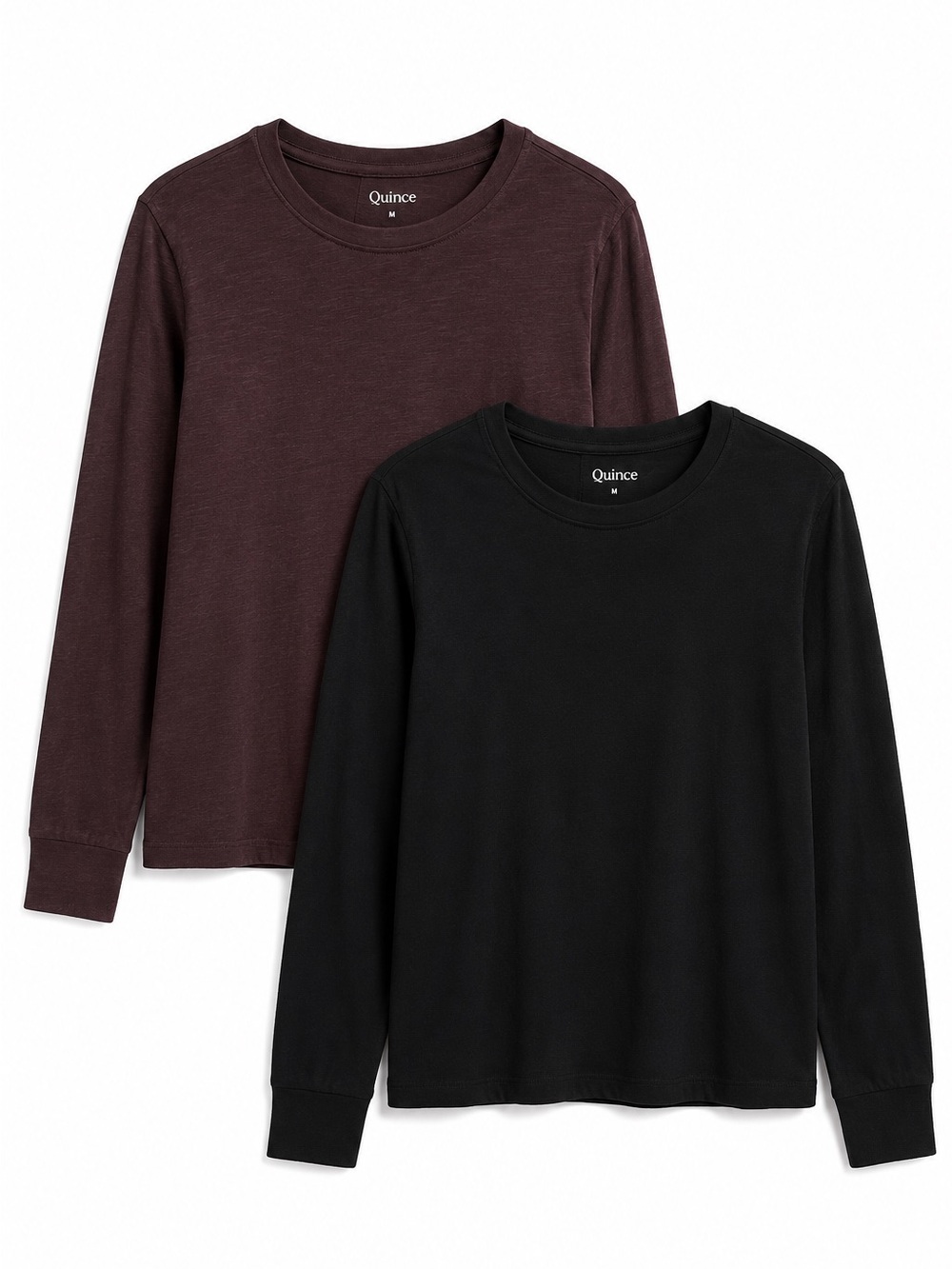 Quince NWT Set of 2 100% Organic Cotton Slub Long Sleeve Tees Black Dried Fig M